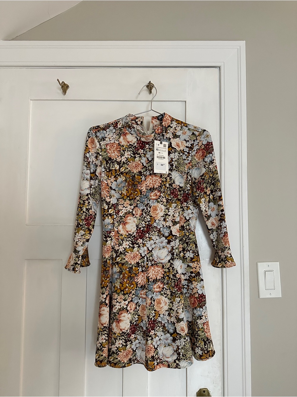 Zara Floral Long Sleeve Fit-and-Flare Dress in Multi-Color